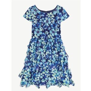 Justice Girls Lace Blue Floral Dress Size Small (7/8)